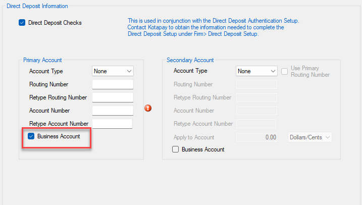 Business account checkbox
